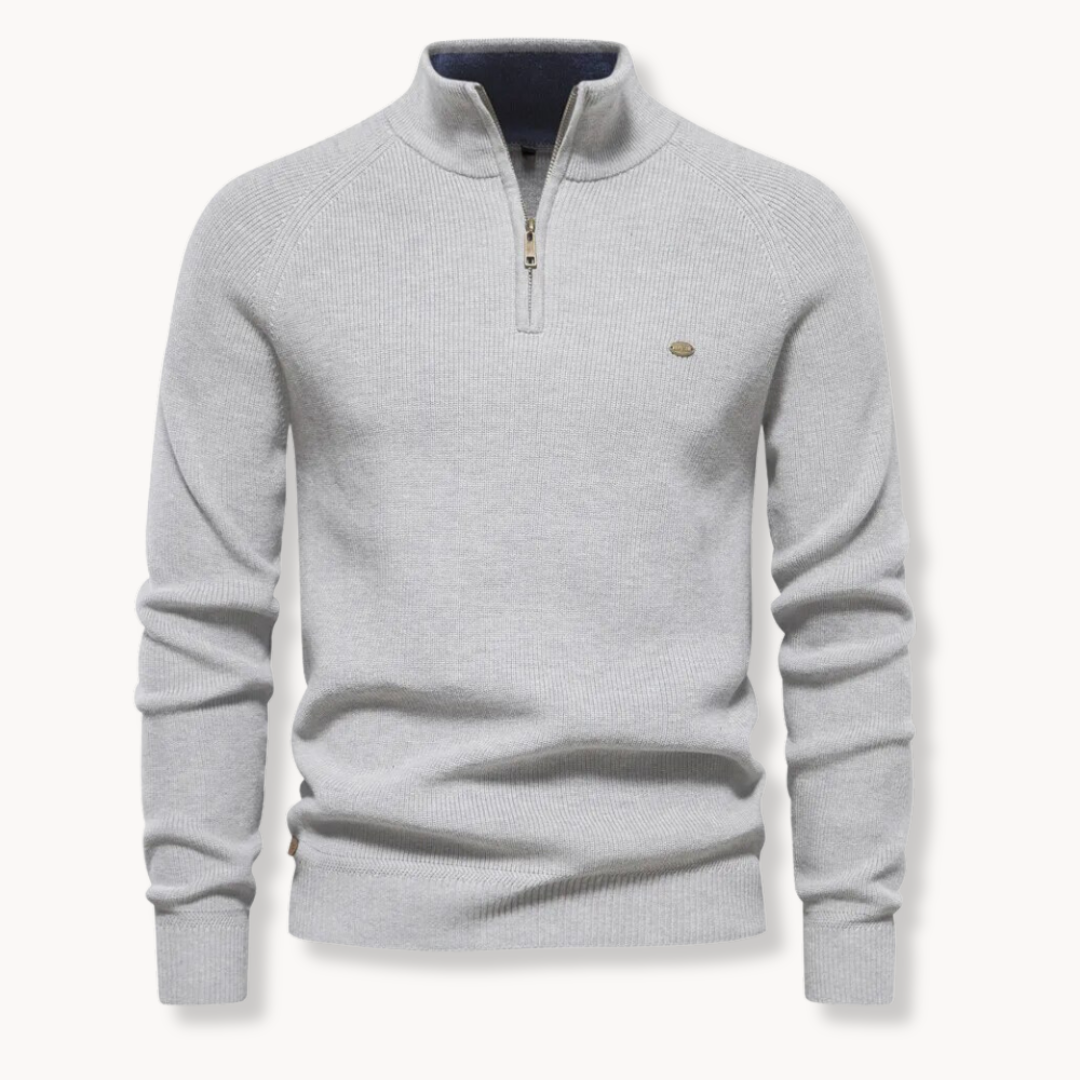 Pull pour homme en maille côtelée à demi-zip