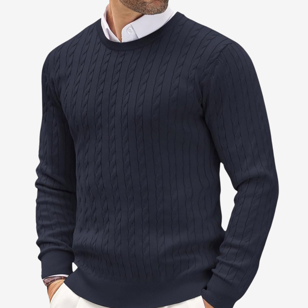 Pull torsadé à col rond pour homme