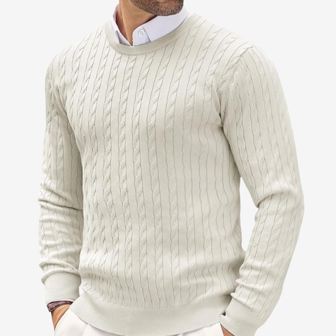 Pull torsadé à col rond pour homme