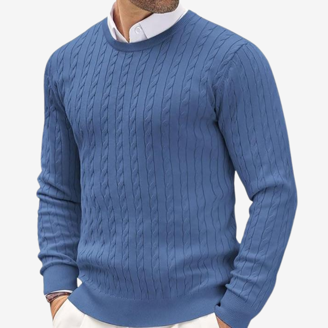 Pull torsadé à col rond pour homme