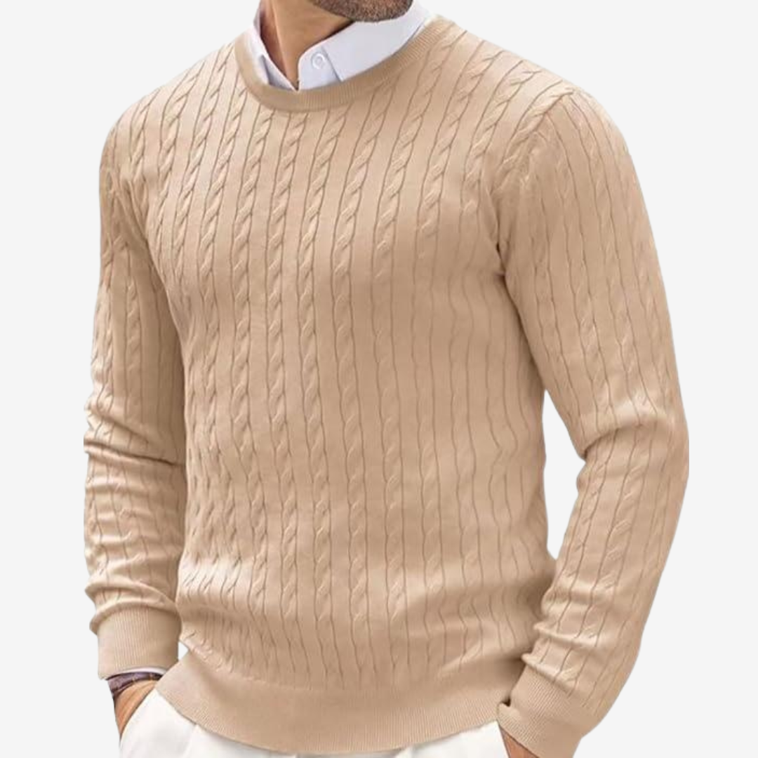 Pull torsadé à col rond pour homme
