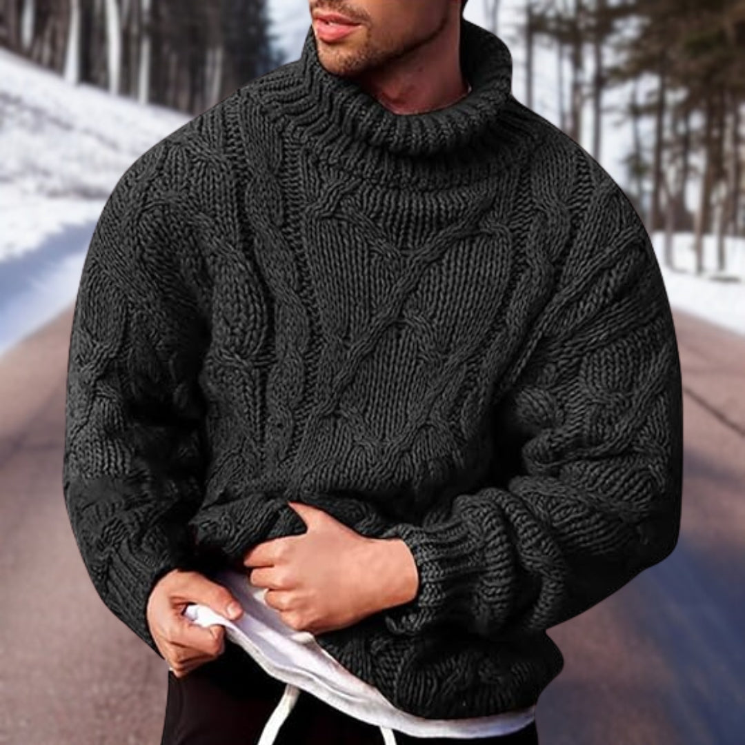 Pull torsadé à col roulé pour homme