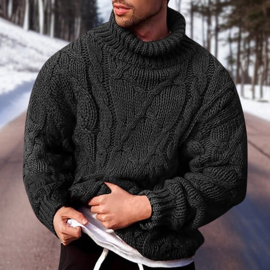 Pull torsadé à col roulé pour homme