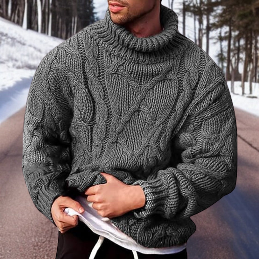 Pull torsadé à col roulé pour homme
