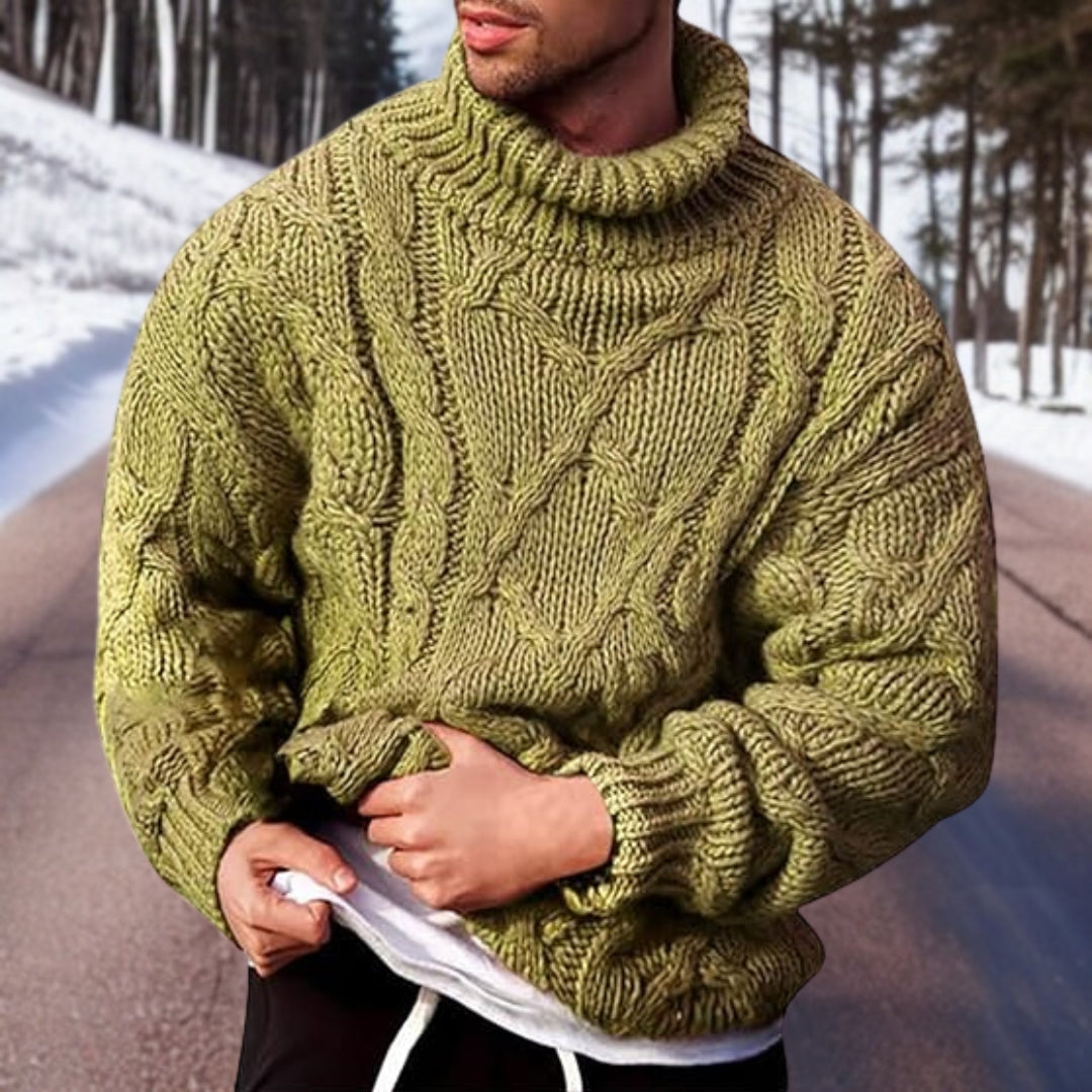 Pull torsadé à col roulé pour homme