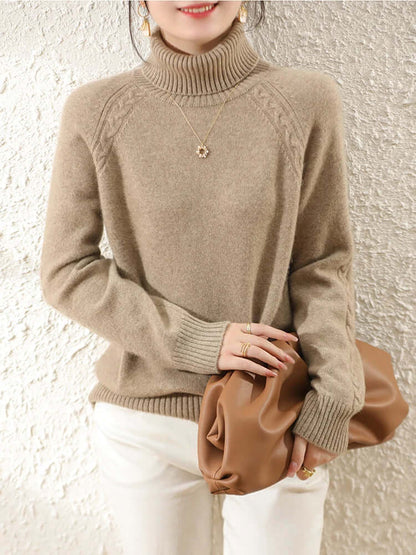 Pull tricoté à col roulé femme