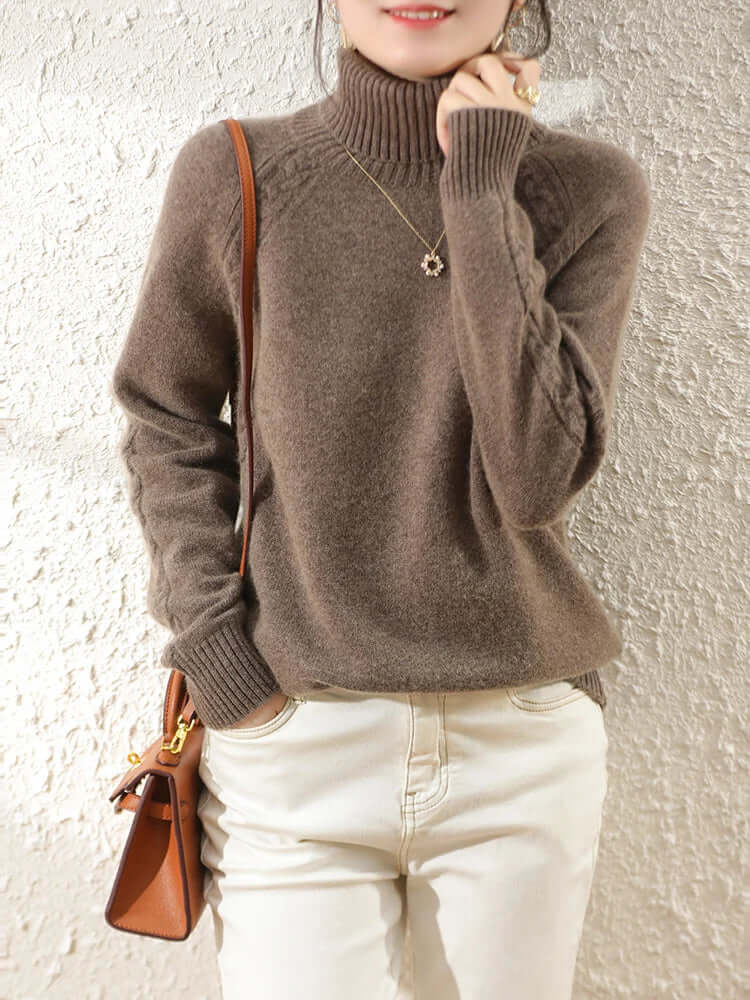 Pull tricoté à col roulé femme