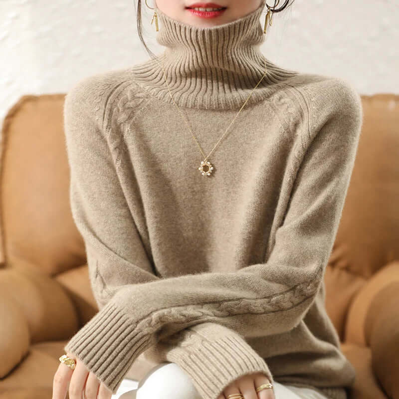 Pull tricoté à col roulé femme