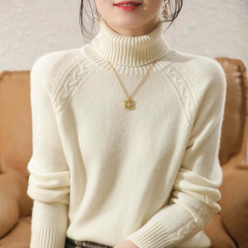 Pull tricoté à col roulé femme