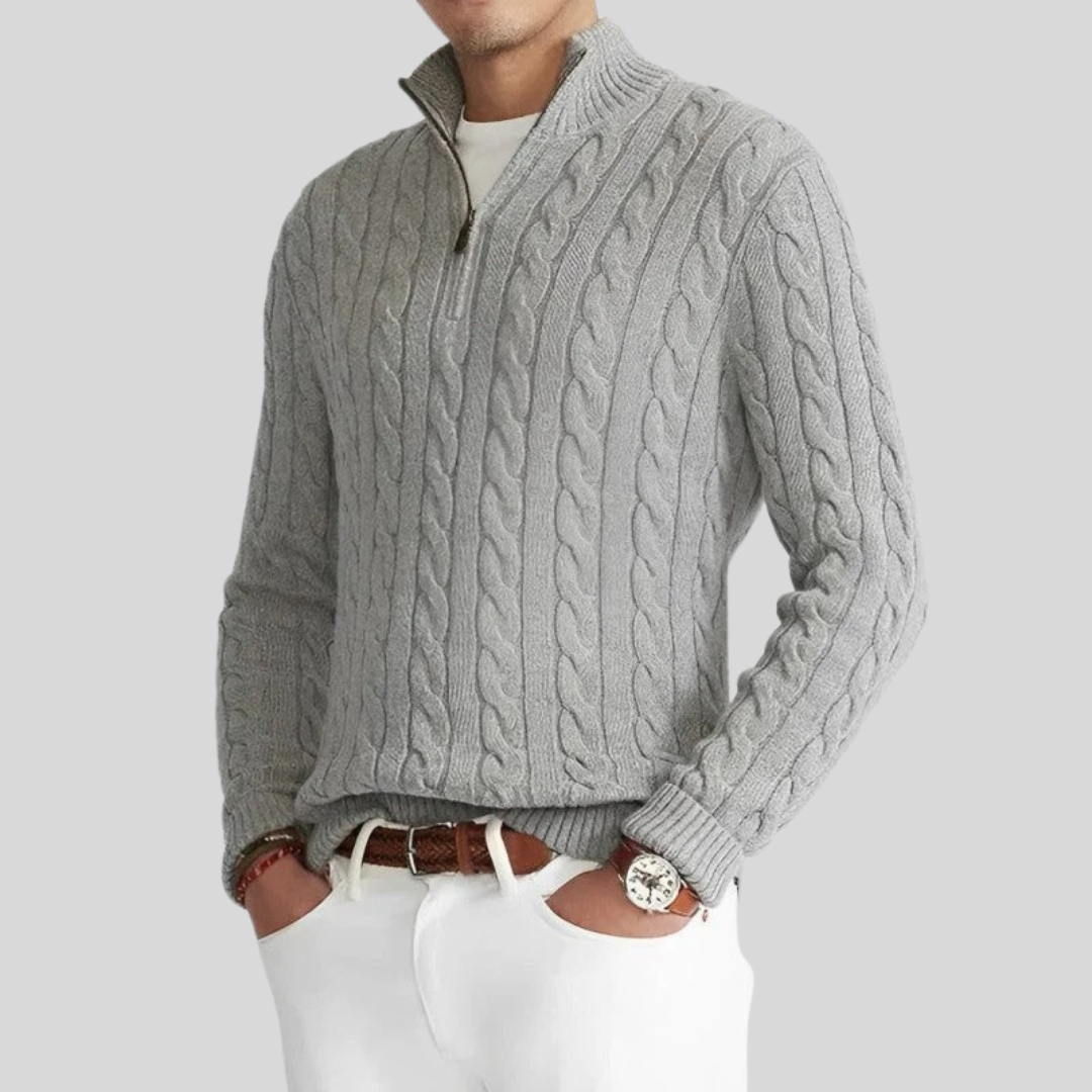 Pull zippé 1/4 en maille torsadée pour homme