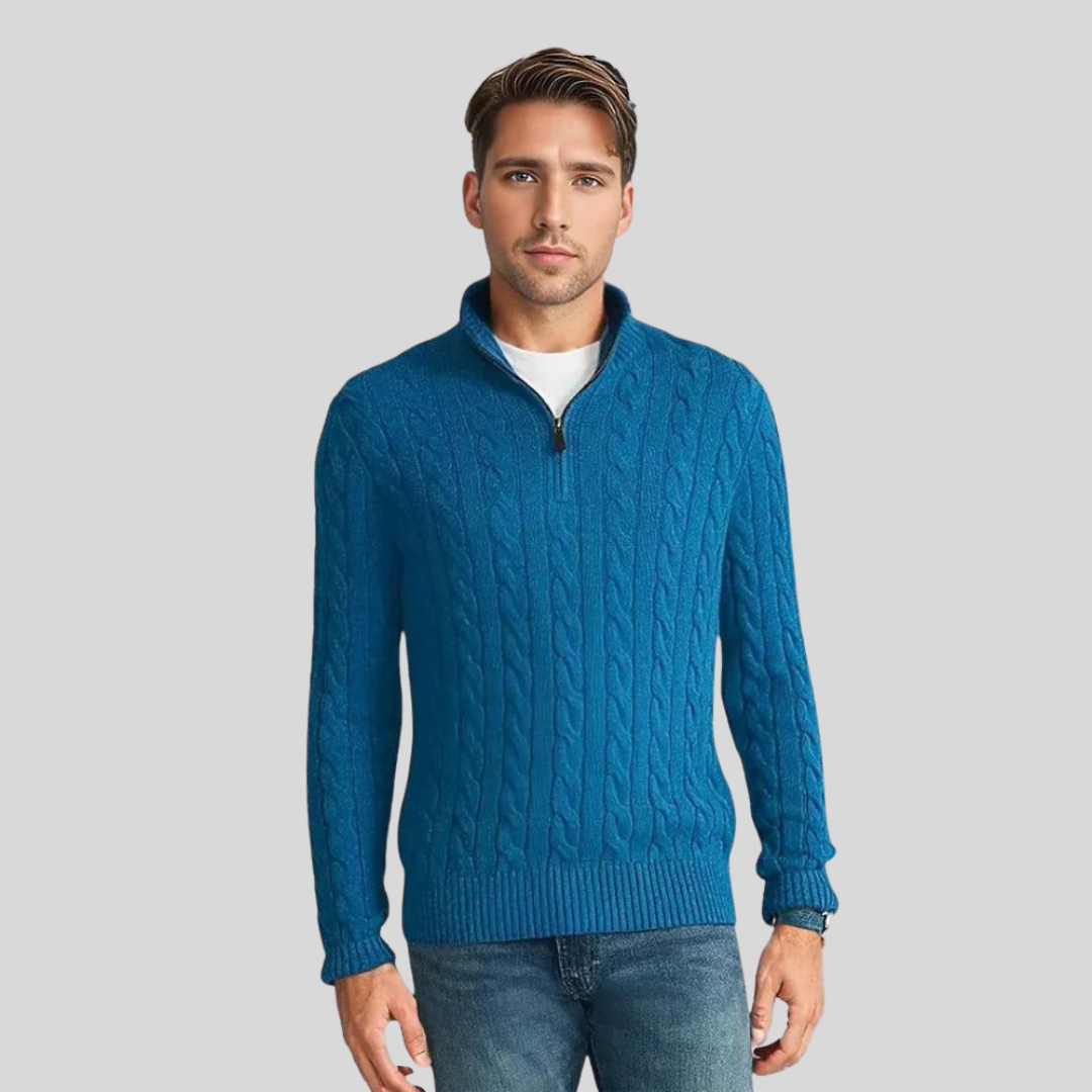 Pull zippé 1/4 en maille torsadée pour homme