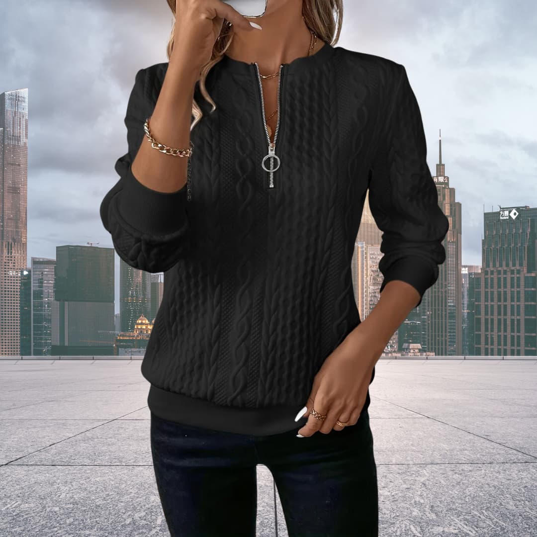 Pull zippé en maille torsadée femme
