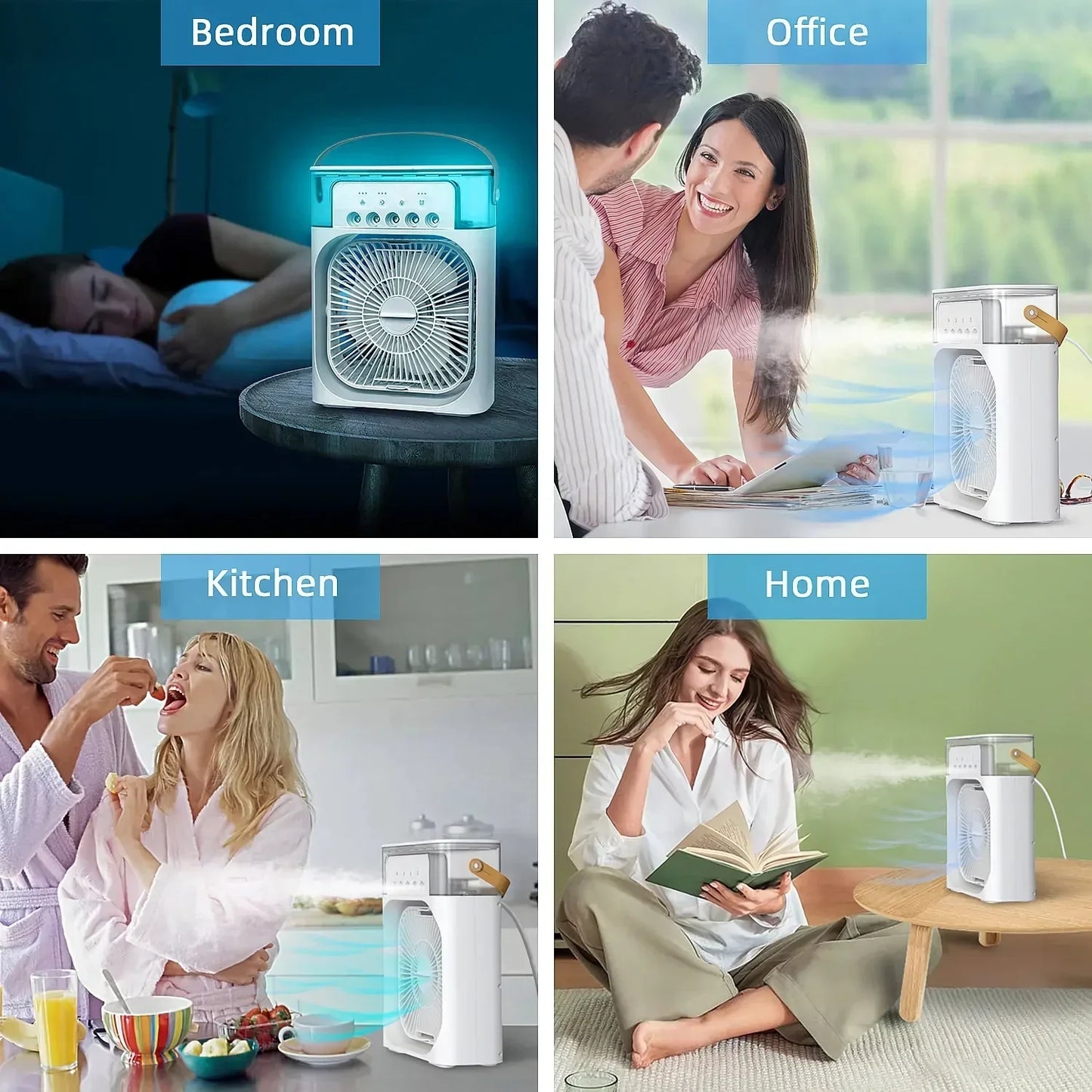 Rafraîchisseur d'air portable 3-en-1 avec humidificateur et veilleuses LED