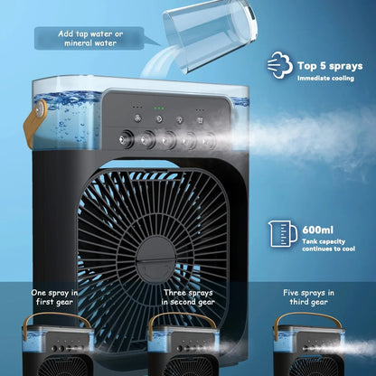 Rafraîchisseur d'air portable 3-en-1 avec humidificateur et veilleuses LED