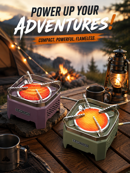 Réchaud de camping à gaz infrarouge portable, sans flamme et résistant au vent
