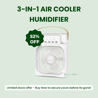 Refroidisseur d’air et humidificateur 3-en-1 | Portable, vitesses du ventilateur réglables et idéal pour les chambres, les bureaux et les petits espaces