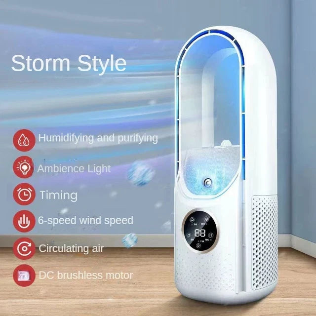 Refroidisseur d'air USB portable sans pales – ventilateur électrique silencieux à 6 vitesses avec minuterie et humidificateur