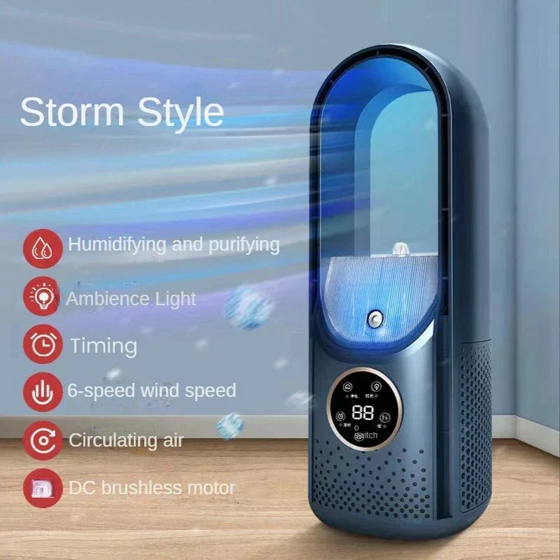 Refroidisseur d'air USB portable sans pales – ventilateur électrique silencieux à 6 vitesses avec minuterie et humidificateur