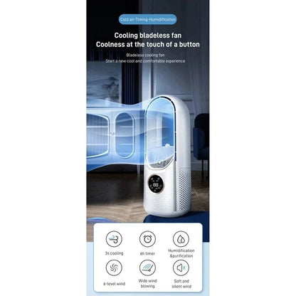 Refroidisseur d'air USB portable sans pales – ventilateur électrique silencieux à 6 vitesses avec minuterie et humidificateur