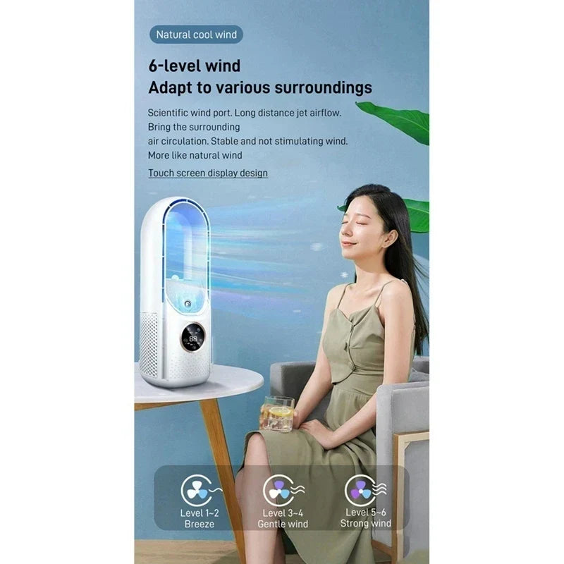 Refroidisseur d'air USB portable sans pales – ventilateur électrique silencieux à 6 vitesses avec minuterie et humidificateur
