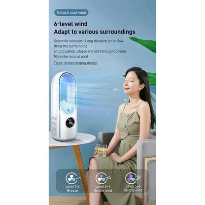 Refroidisseur d'air USB portable sans pales – ventilateur électrique silencieux à 6 vitesses avec minuterie et humidificateur