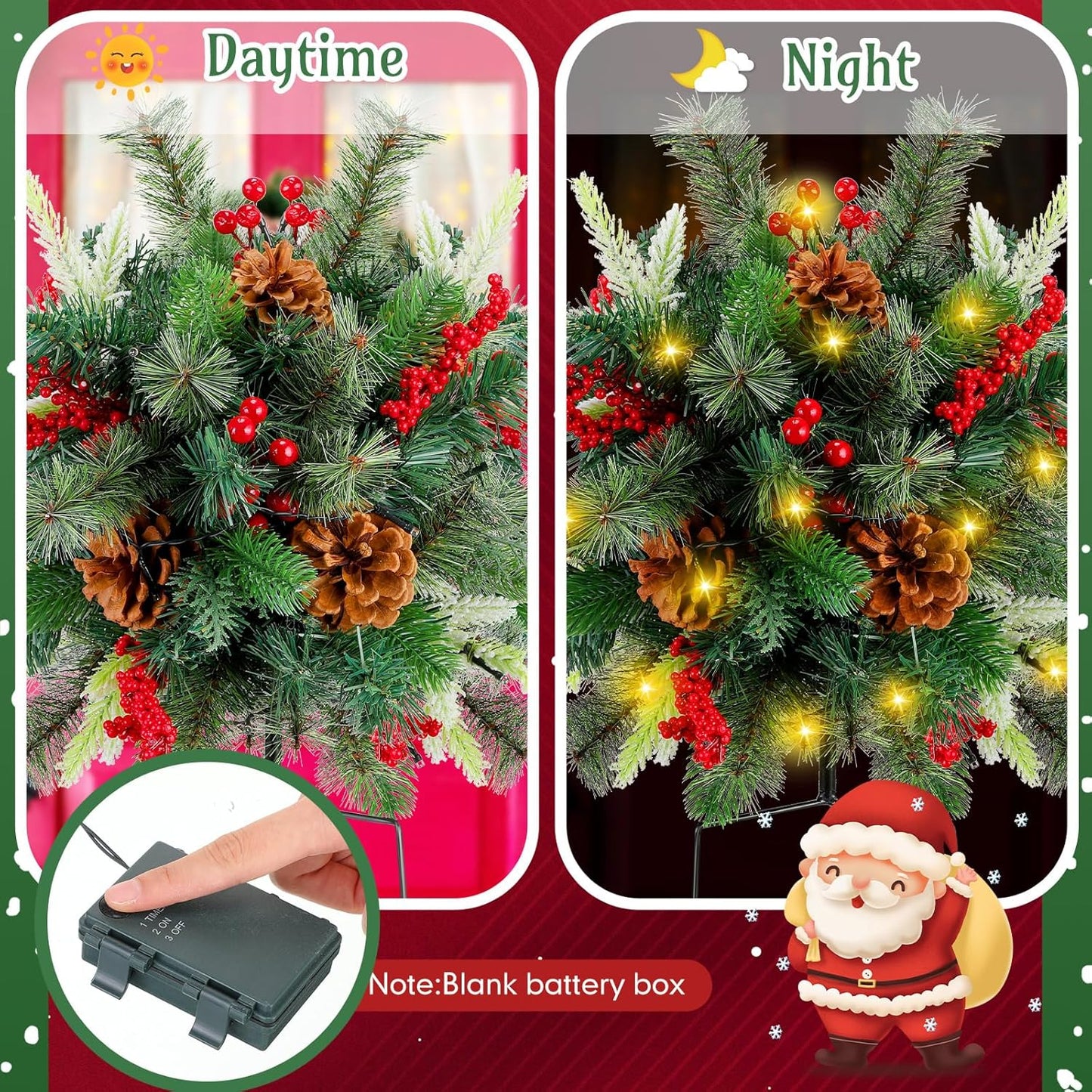 Remplisseurs pour jardinières, buissons de Noël éclairés à LED pour l’extérieur
