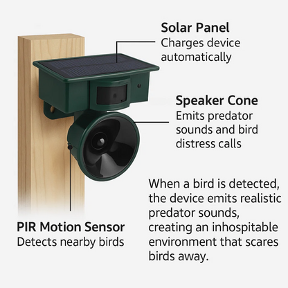 Répulsif solaire pour oiseaux avec détecteur de mouvement et son