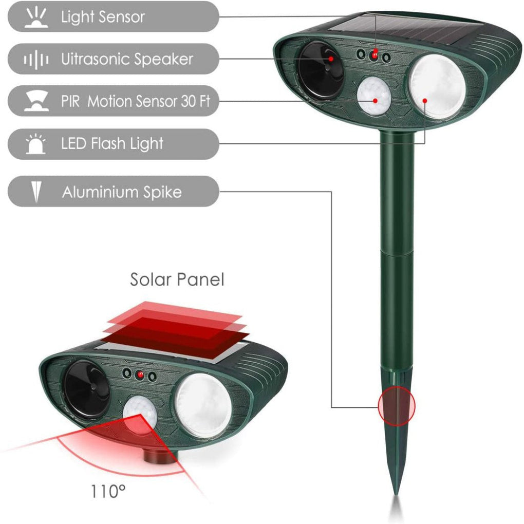Répulsif ultrasonique solaire anti-lapins avec flash LED