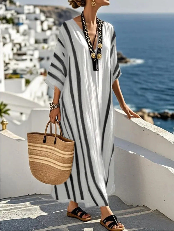 Robe caftan longue à col en V pour femme