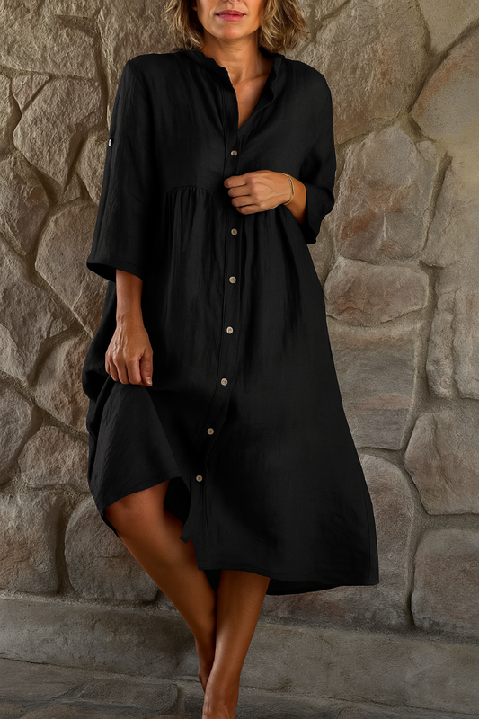 Robe-chemise décontractée en coton-lin