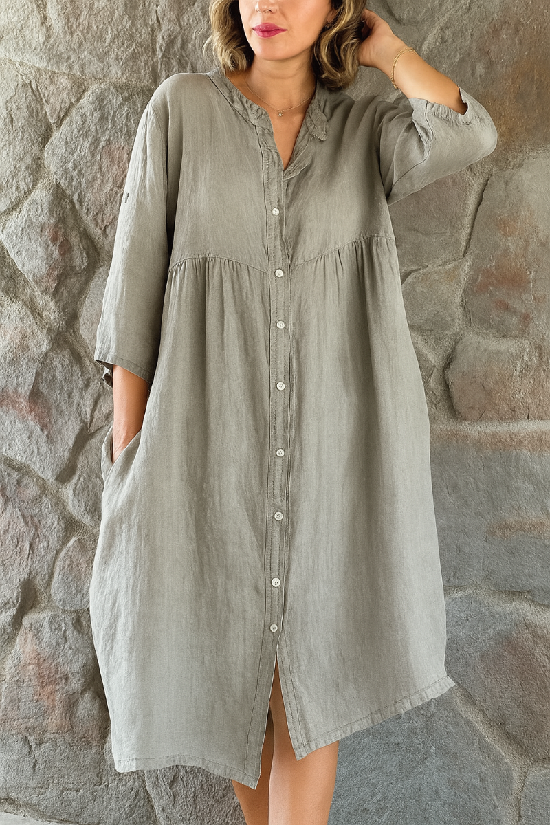 Robe-chemise décontractée en coton-lin