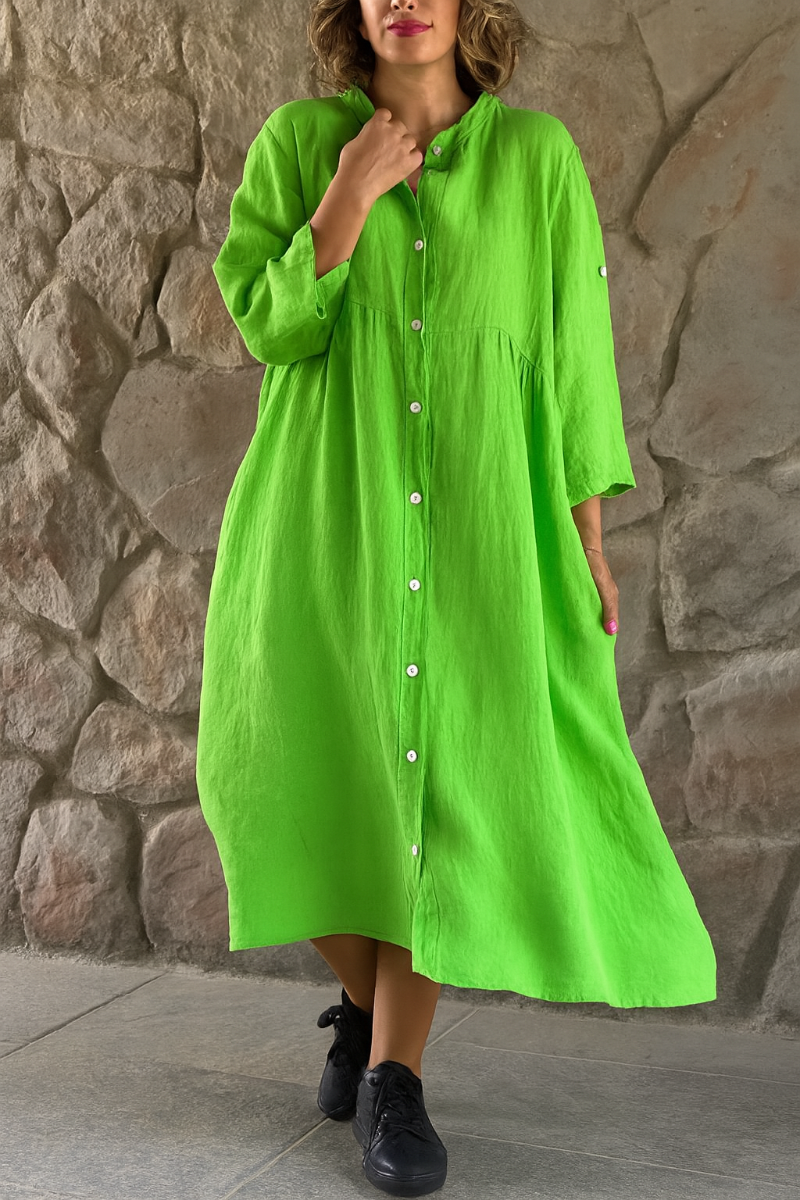 Robe-chemise décontractée en coton-lin