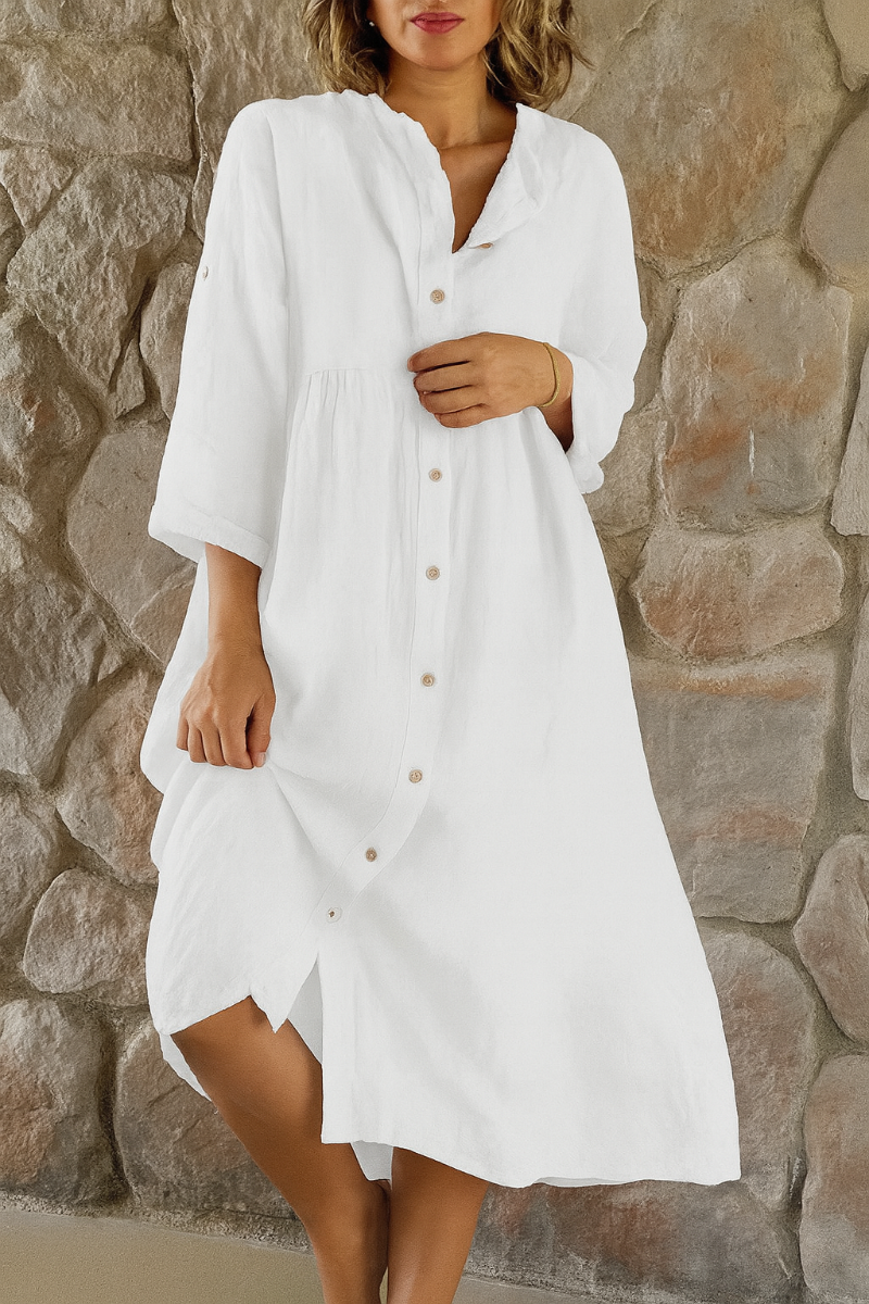 Robe-chemise décontractée en coton-lin