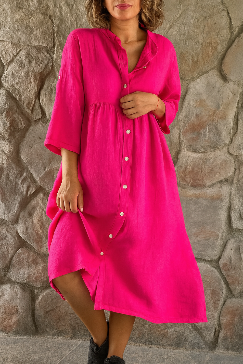 Robe-chemise décontractée en coton-lin