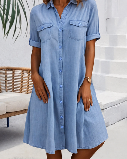 Robe chemise en denim à boutons pour femme
