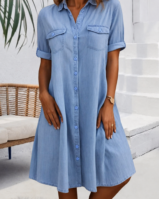 Robe chemise en denim à boutons pour femme