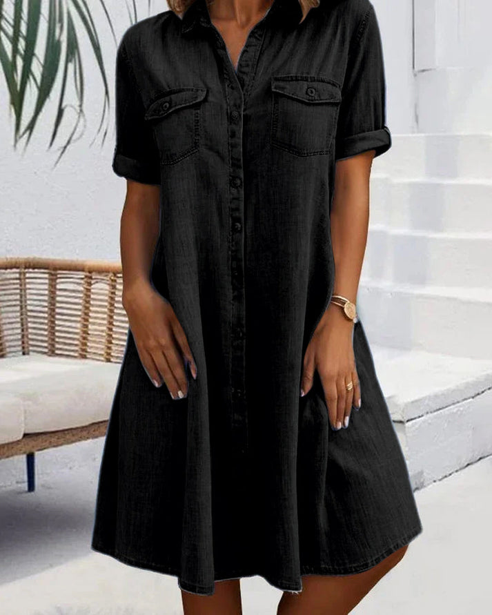 Robe chemise en denim à boutons pour femme