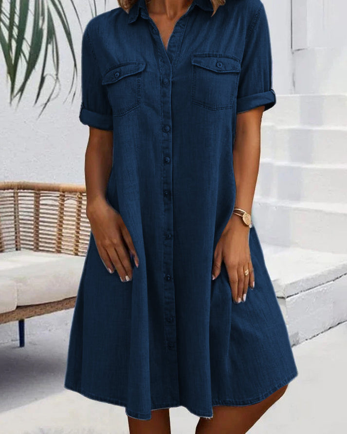 Robe chemise en denim à boutons pour femme