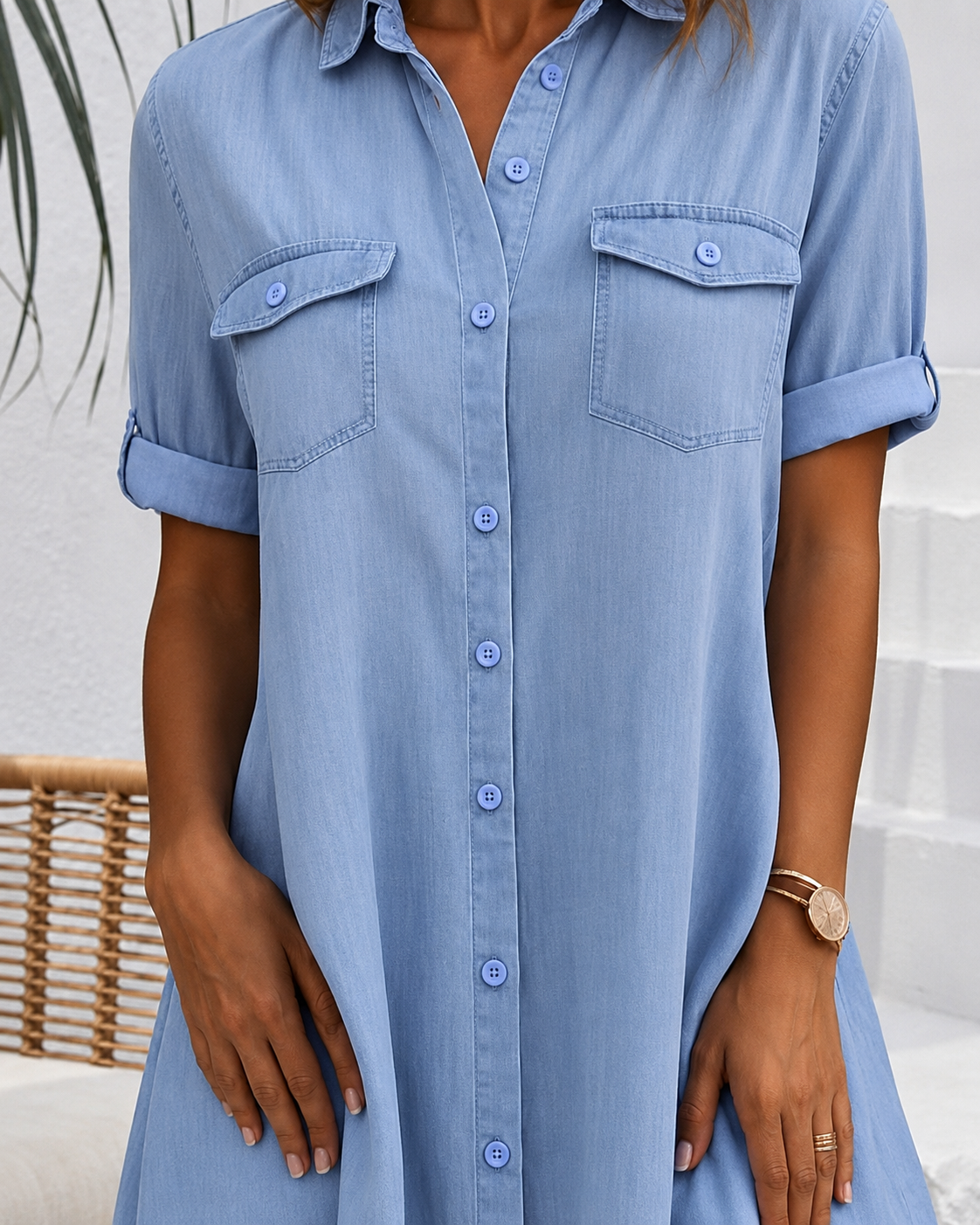 Robe chemise en denim à boutons pour femme