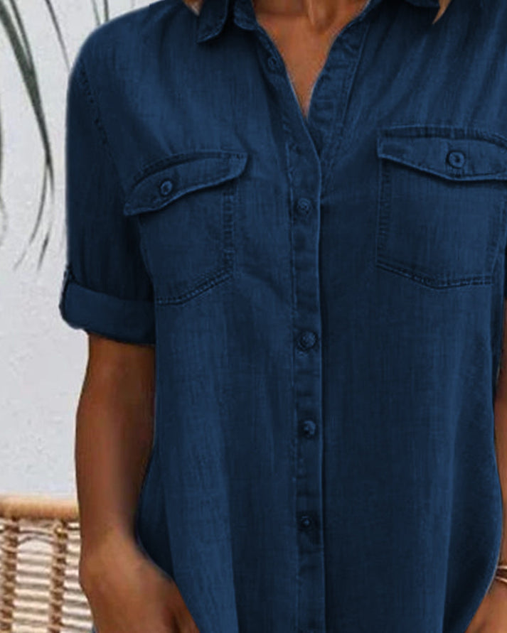 Robe chemise en denim à boutons pour femme
