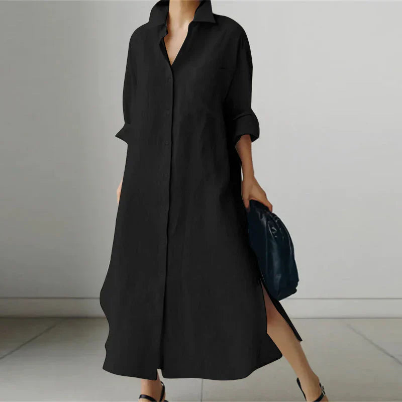 Robe chemise longue à manches longues pour femme