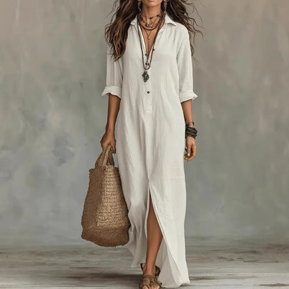 Robe-chemise longue en lin
