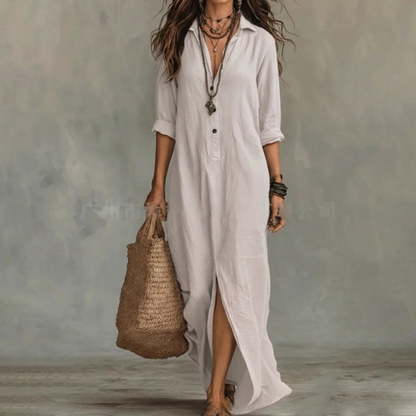 Robe-chemise longue en lin
