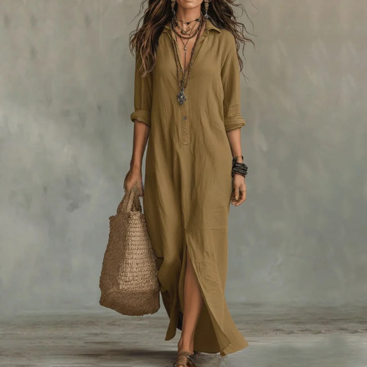Robe-chemise longue en lin