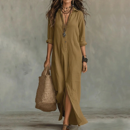 Robe-chemise longue en lin
