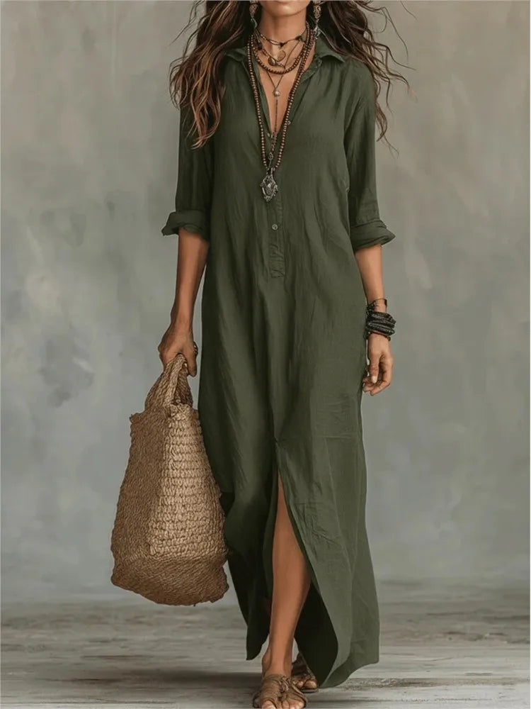 Robe-chemise longue en lin