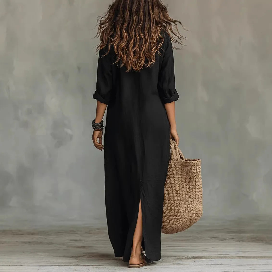 Robe-chemise longue en lin