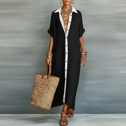 Robe-chemise maxi en lin boutonnée devant pour femme