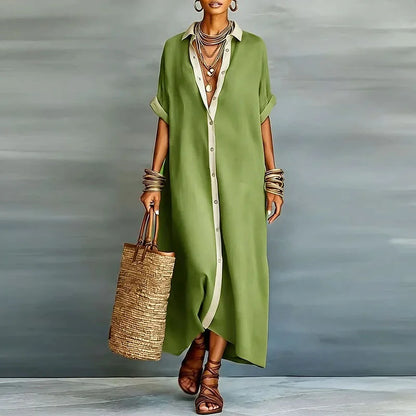 Robe-chemise maxi en lin boutonnée devant pour femme