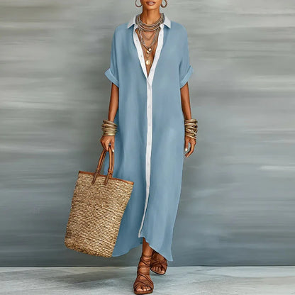 Robe-chemise maxi en lin boutonnée devant pour femme